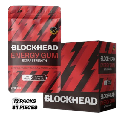 Picture of Blockhead Caffeine Gum Extra Strength - 12 Packs (7 x 100mg caffeine gums per pack)
