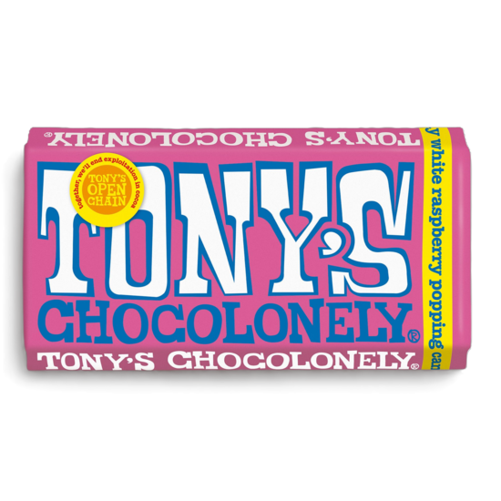 Picture of 25% OFF CLEARANCE: Tony's Chocolonely Large Bar White Raspberry Popping Candy (15 x 180g Bars) (BB: 04/02/2026)